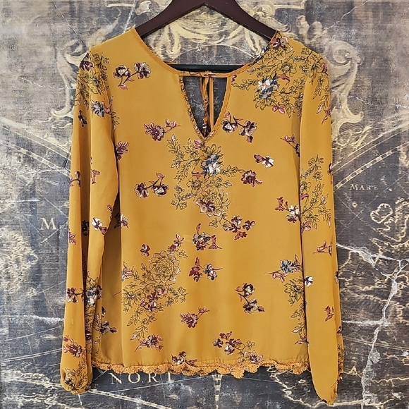 Jolt Tops - Jolt Gold Long Sleeve Tie Front Blouse